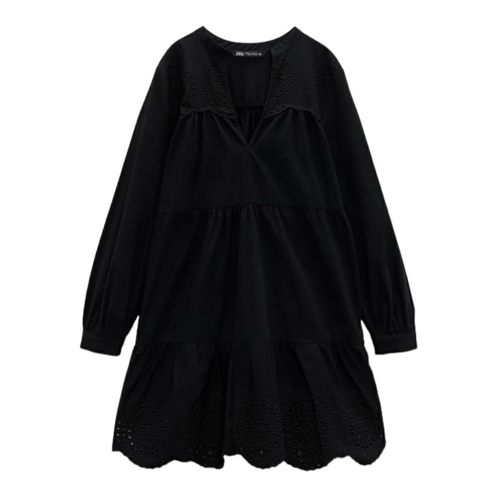 ZARA | Black | OPENWORK EMBROIDERED MINI DRESS - Picture 2 of 11